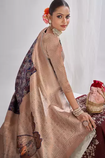 navy blue silk saree with zari pattern
