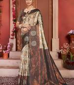 dark cream silk cotton saree with woven design
