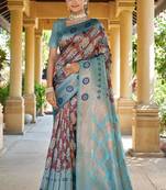 brown jacquard art silk saree with woven design