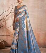 Pure cream self design silk blend multicolor saree with unstitched blouse