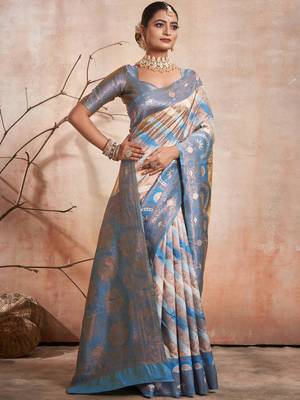 cream silk saree with woven design 2