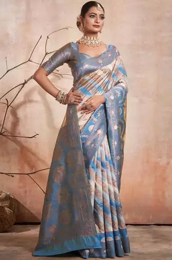 cream silk saree with woven design