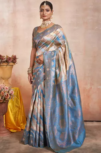 cream silk saree with woven design