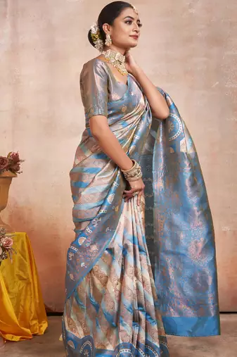 cream silk saree with woven design