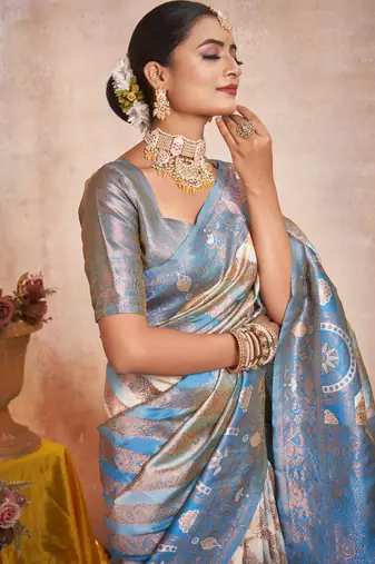 cream silk saree with woven design