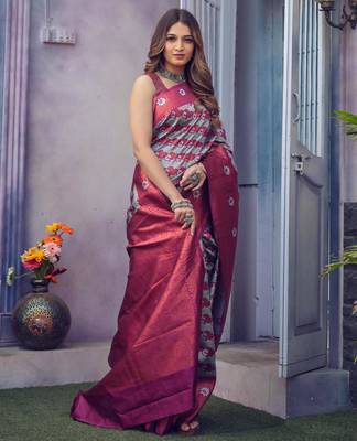 grey silk saree with woven design 1