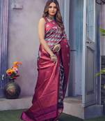 Light weight grey self design silk all seasons saree with unstitched blouse