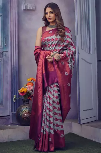 grey silk saree with woven design