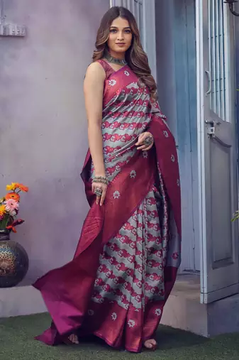 grey silk saree with woven design