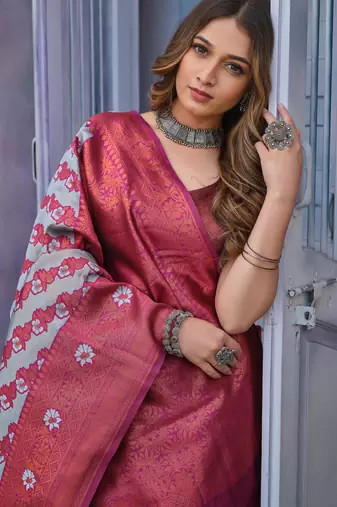 grey silk saree with woven design