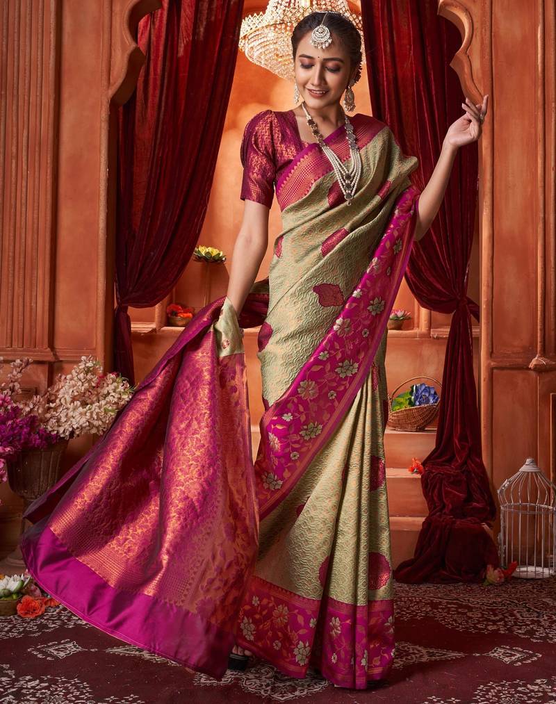Jacquard chiku jacquard south silk fancy saree with unstitched blouse