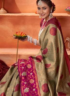 chiku jacquard south silk saree with zari work 3