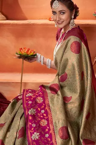 chiku jacquard south silk saree with zari work