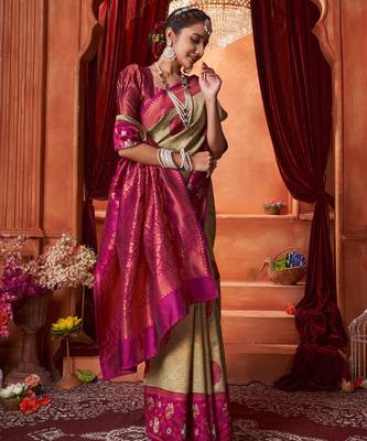 chiku jacquard south silk saree with zari work 5