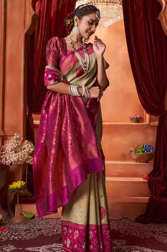 chiku jacquard south silk saree with zari work