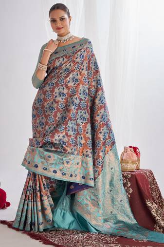  brown self design cotton silk kerala saree with unstitched blouse