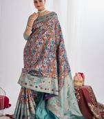  brown self design cotton silk kerala saree with unstitched blouse