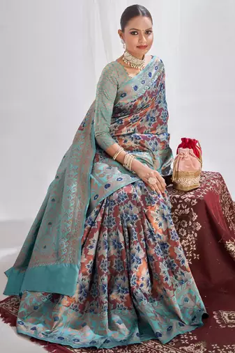 brown cotton silk saree with self design