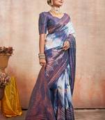 Embellished cream jacquard silk all seasons saree with unstitched blouse