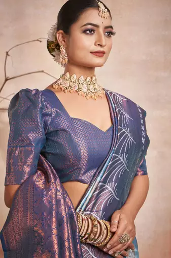 cream silk saree with woven zari work