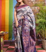 navy blue banarasi south silk saree with zari work