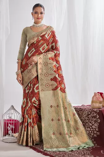 maroon art silk jacquard self design woven saree