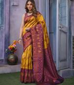  dark yellow jacquard silk blend light weight saree with unstitched blouse