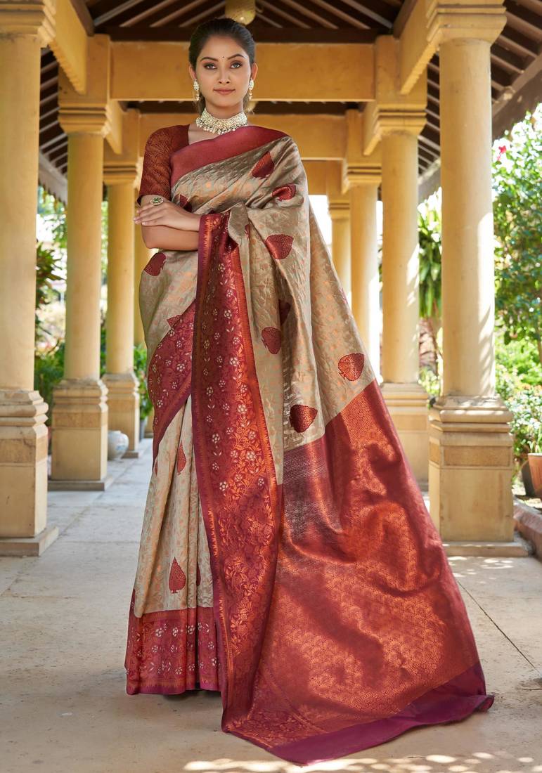  jacquard gold resham thread pure silk blend multicolor saree with unstitched blouse