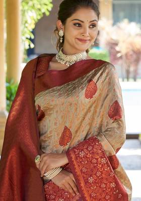 multicolor silk blend jacquard saree with resham work 2