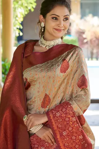multicolor silk blend jacquard saree with resham work