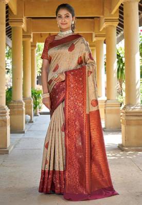 multicolor silk blend jacquard saree with resham work 3