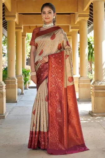multicolor silk blend jacquard saree with resham work