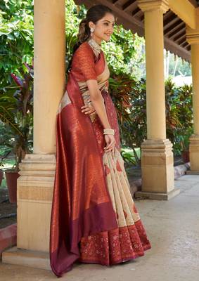 multicolor silk blend jacquard saree with resham work 4