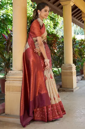 multicolor silk blend jacquard saree with resham work