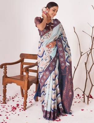 light blue banarasi silk celebrity inspired saree  1