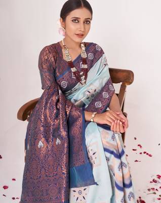 light blue banarasi silk celebrity inspired saree  2