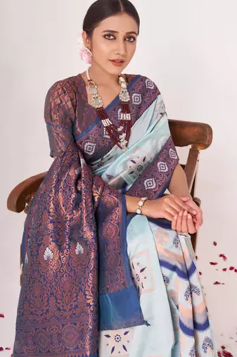 light blue banarasi silk celebrity inspired saree 