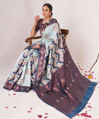 light blue banarasi silk celebrity inspired saree  3