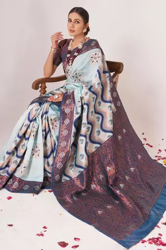 light blue banarasi silk celebrity inspired saree 