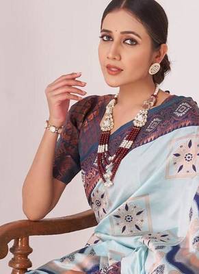 light blue banarasi silk celebrity inspired saree  4