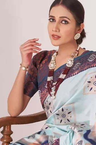 light blue banarasi silk celebrity inspired saree 