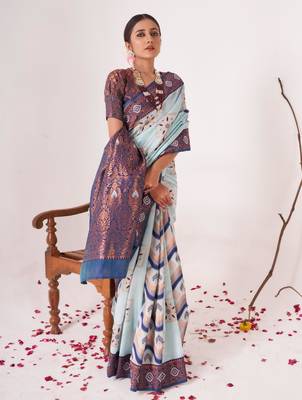 light blue banarasi silk celebrity inspired saree  5