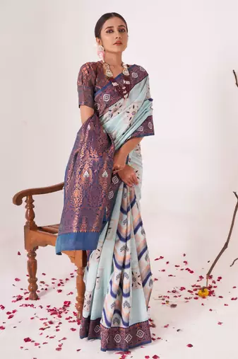 light blue banarasi silk celebrity inspired saree 