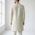 Off-white pearl & crystal work silk blend wedding sherwani with mandarin collar