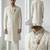 Off-white pearl & crystal work silk blend wedding sherwani with mandarin collar