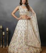 Delightful White Floral Embroidered Net Bridesmaid Lehenga Choli