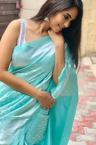Aqua blue silk blend banarasi jaquard designer saree with blouse