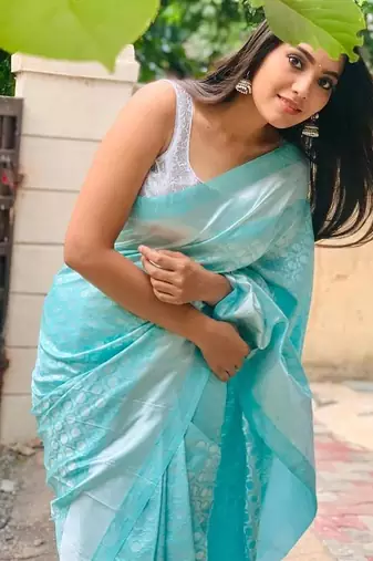 Aqua blue silk blend banarasi jaquard designer saree with blouse