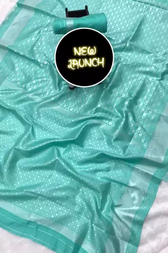 Aqua blue silk blend banarasi jaquard designer saree with blouse