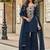 Women navy blue floral embroidered kurta sharara dupatta set